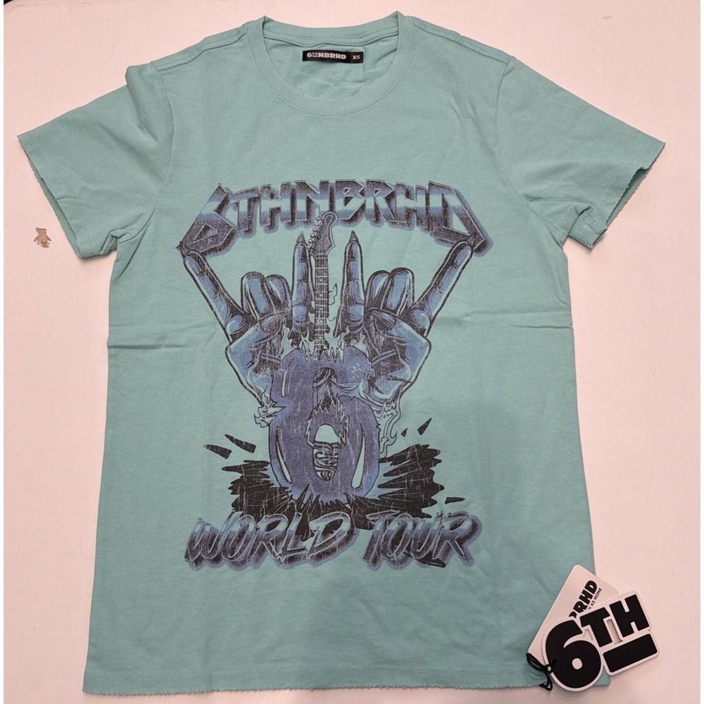 6th NBRHD HEAVY METAL WORLD TOUR T-Shirt Aqua/Blue - SIZE XS - New With Tags